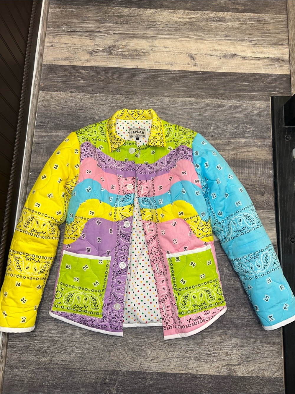 Paplam Colorful Bandana Patchwork Quilted Jacket Medium